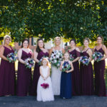 Bride and bridesmaids navy and burgundy outdoor Eastern Shore Maryland wedding