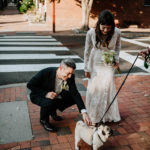 bride and groom with pug in Society Hill Philadelphia
