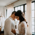 bride and groom share a moment before their Philadelphia wedding